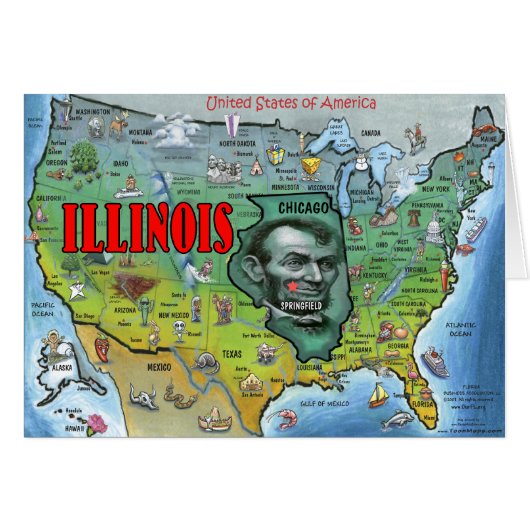 Illinois USA Map Cards (Front Horizontal)