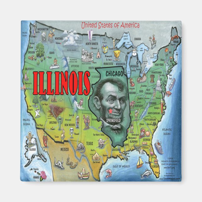 Illinois USA Map Magnet (Front)