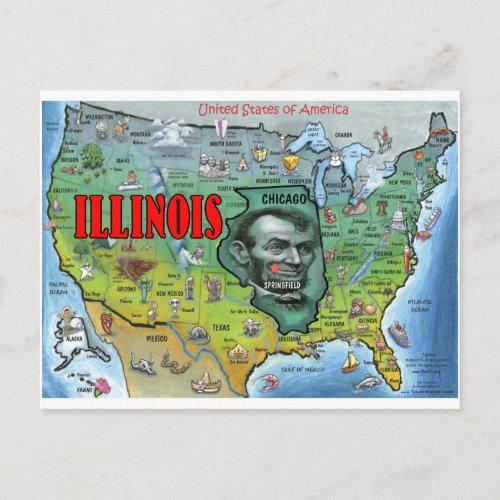 Illinois USA Map Postcard