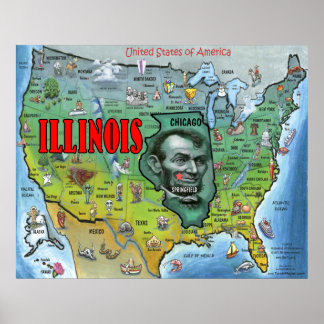 Illinois USA Map Poster