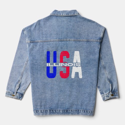 Illinois Usa Vintage Patriotic And Proud Us Citize Denim Jacket