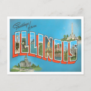 Illinois Vintage Big Letters Postcard