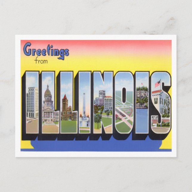Illinois Vintage Big Letters Postcard (Front)