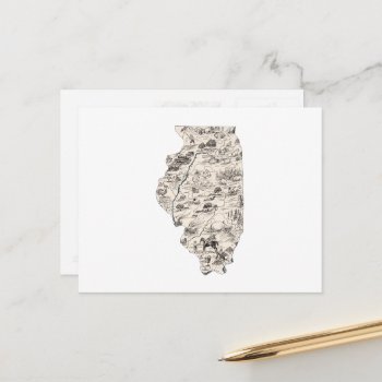 Illinois Vintage Picture Map Antique State Chart Postcard by PNGDesign at Zazzle