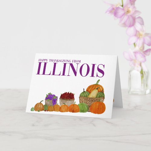 Illinois Watercolor Pumpkins Thanksgiving Card