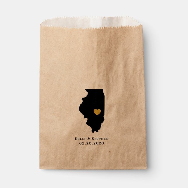 Illinois Wedding Favor Treat Sacks, Gift Bags (Front)