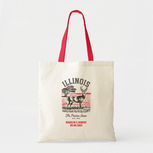 Illinois Wedding Welcome Bag, Destination Wedding Tote Bag (Front)
