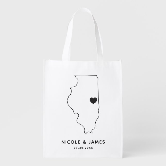 Illinois Wedding Welcome Bag Map Tote with Heart (Front)