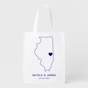 Illinois Wedding Welcome Bag Navy Tote with Map