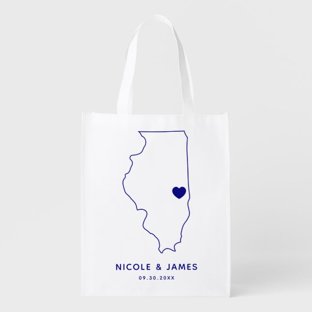 Illinois Wedding Welcome Bag Navy Tote with Map (Front)