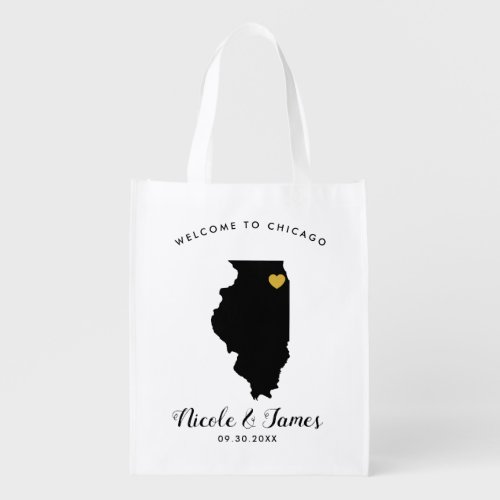 Illinois Wedding Welcome Bag Tote Gold Heart