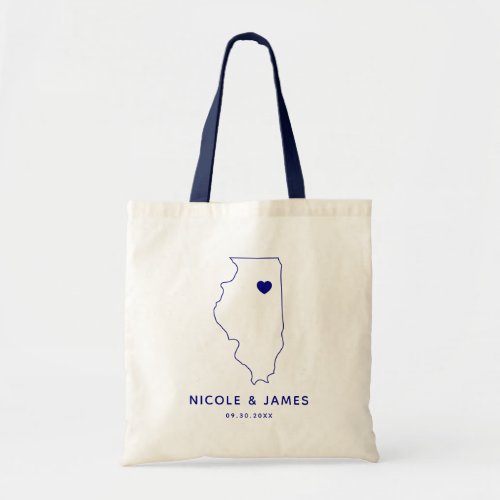 Illinois Wedding Welcome Bag Tote Navy Map