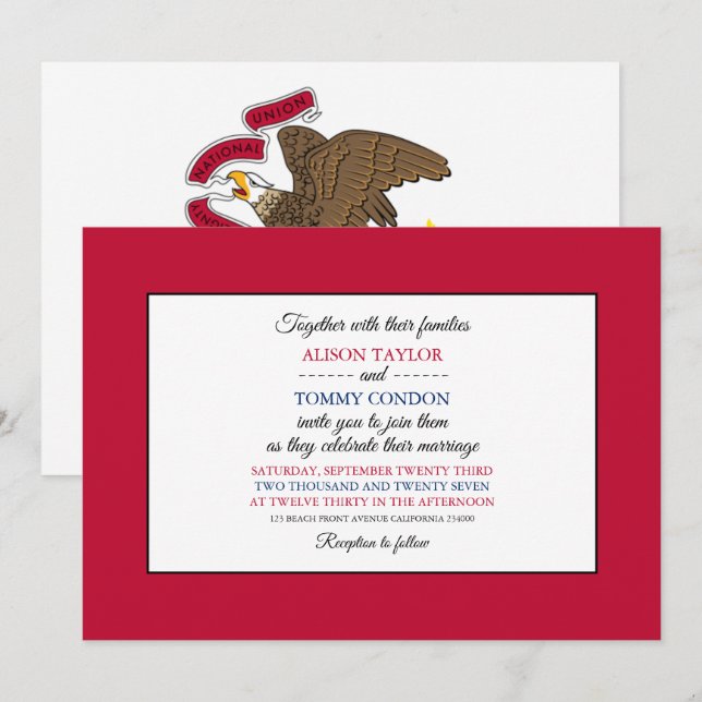 Illinoisan Flag, Flag of Illinois Wedding Invitation (Front/Back)