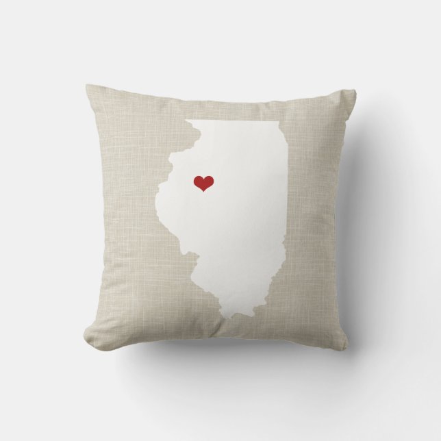 Illinoise State Pillow Faux Linen Personalized (Front)
