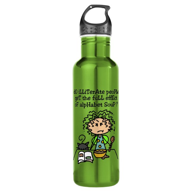 Illiterate People Humor Water Bottle (Front)
