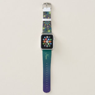 Illuminated abstract blue purple Fractal Art Name Apple Watch Band