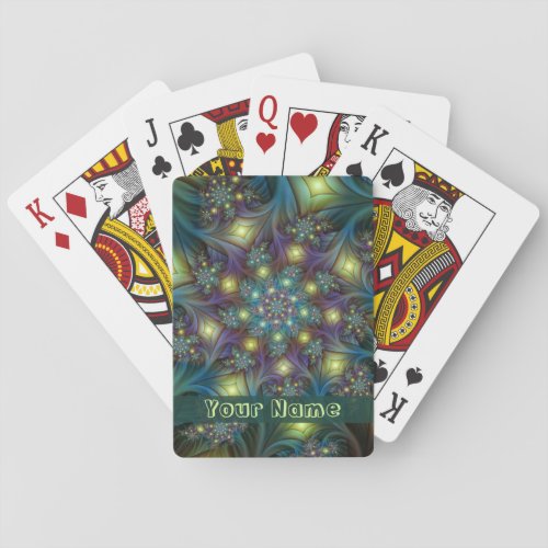 Illuminated abstract blue purple Fractal Art Name Playing Cards