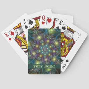 Illuminated abstract blue purple Fractal Art Name Poker Cards
