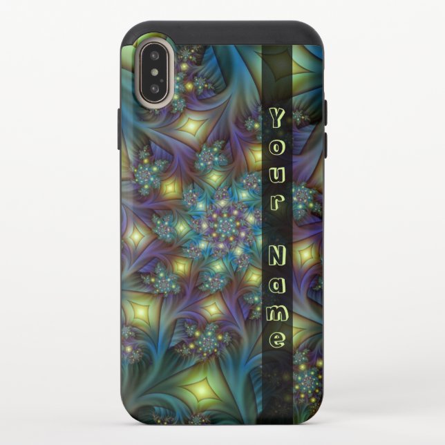 Illuminated abstract blue purple Fractal Art Name Uncommon iPhone Case (Back)