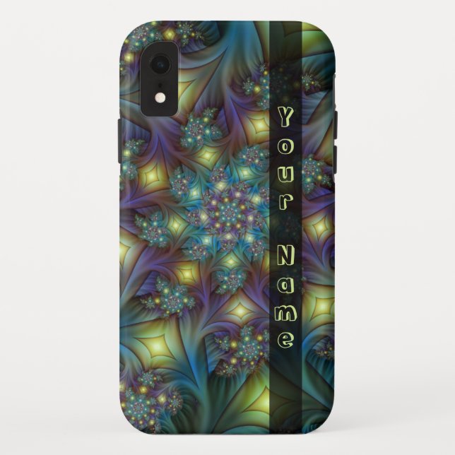 Illuminated abstract blue purple Fractal Name Case-Mate iPhone Case (Back)