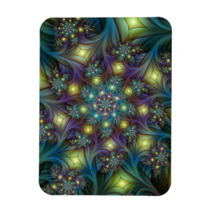Illuminated abstract blue purple Fractal Pattern Magnet