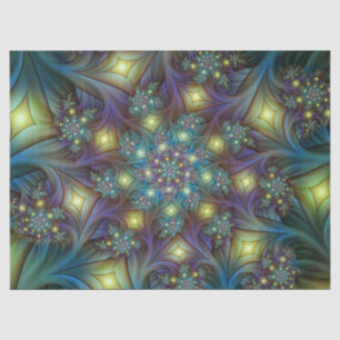 Illuminated Abstract Shiny Blue Purple Fractal Art Tissue Paper