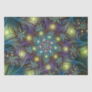 Illuminated Abstract Shiny Blue Purple Fractal Art Tissue Paper