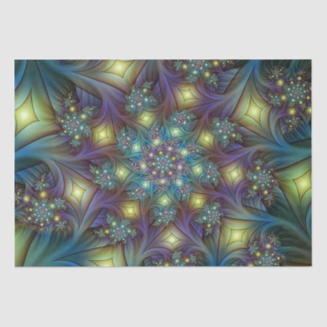 Illuminated Abstract Shiny Blue Purple Fractal Art Tissue Paper (Front)