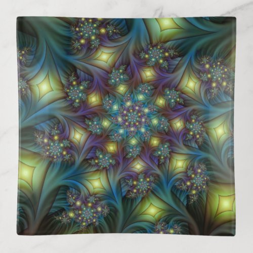 Illuminated Abstract Shiny Blue Purple Fractal Art Trinket Tray