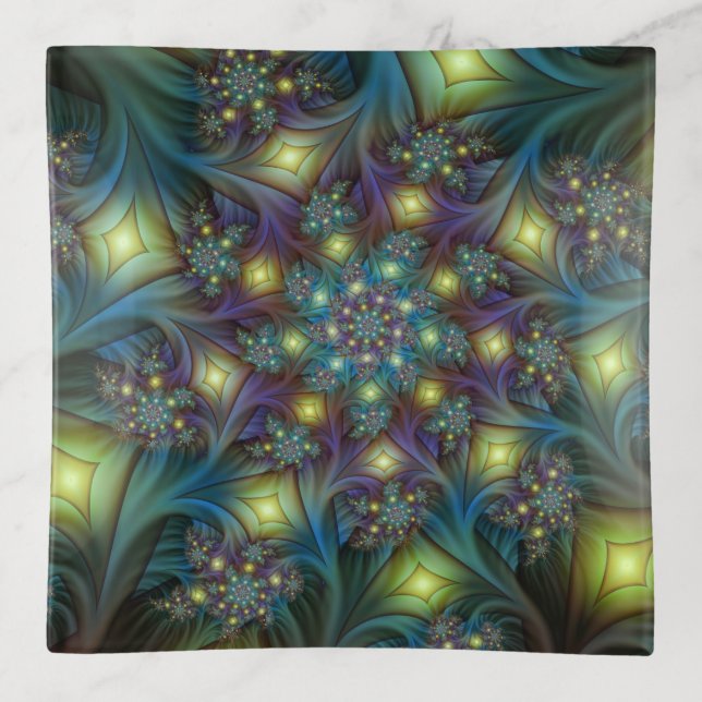 Illuminated Abstract Shiny Blue Purple Fractal Art Trinket Tray (Front)