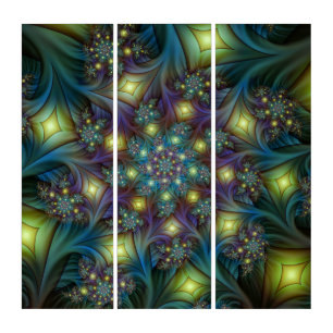 Illuminated Abstract Shiny Blue Purple Fractal Triptych