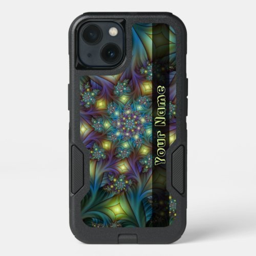 Illuminated Abstract Shiny Teal Fractal Art Name iPhone 13 Case