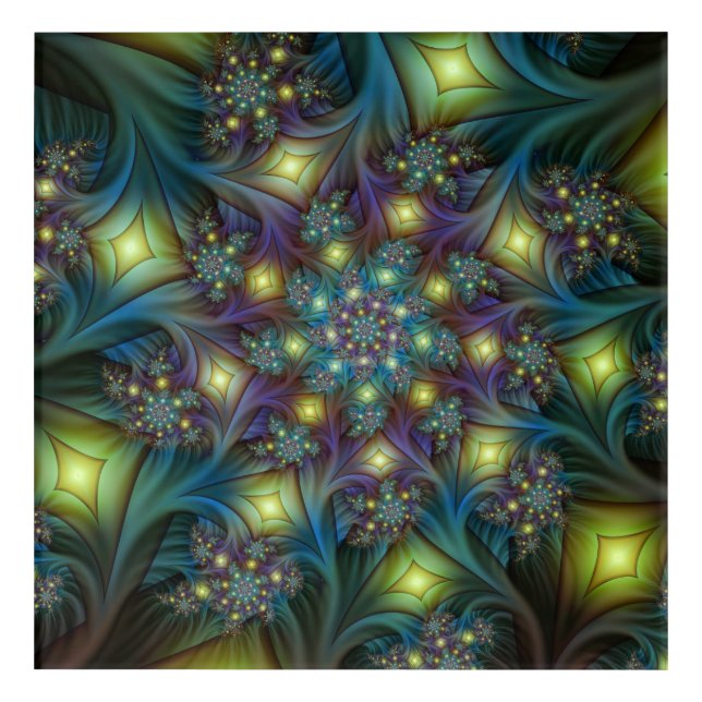 Illuminated Abstract Shiny Teal Purple Fractal Art (Front)