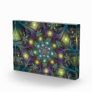 Illuminated Abstract Shiny Teal Purple Fractal Art Acrylic Award