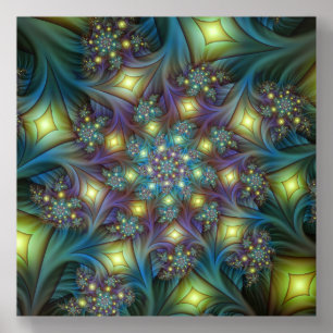 Illuminated Abstract Shiny Teal Purple Fractal Art Acrylic Photo Tile