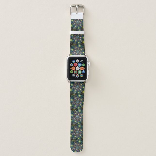 Illuminated Abstract Shiny Teal Purple Fractal Art Apple Watch Band (Front)