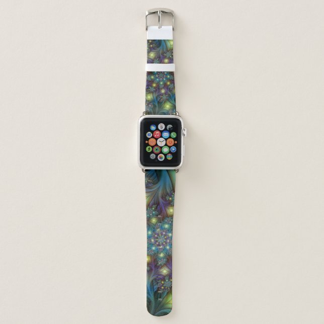 Illuminated Abstract Shiny Teal Purple Fractal Art Apple Watch Band (Front)