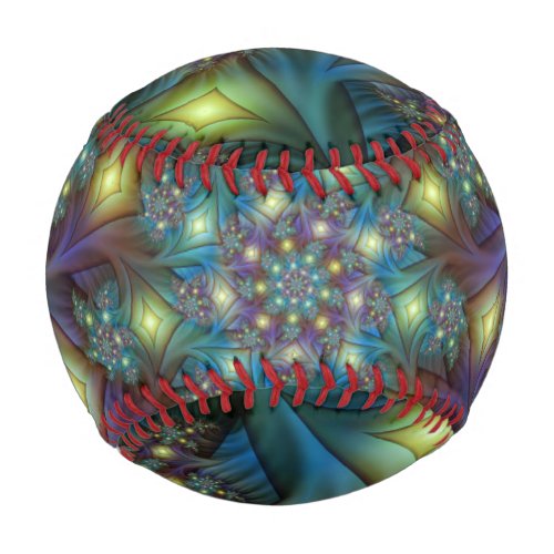Illuminated Abstract Shiny Teal Purple Fractal Art Baseball