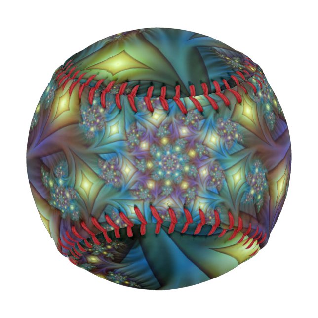 Illuminated Abstract Shiny Teal Purple Fractal Art Baseball (Front)