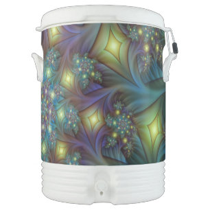 Illuminated Abstract Shiny Teal Purple Fractal Art Beverage Cooler