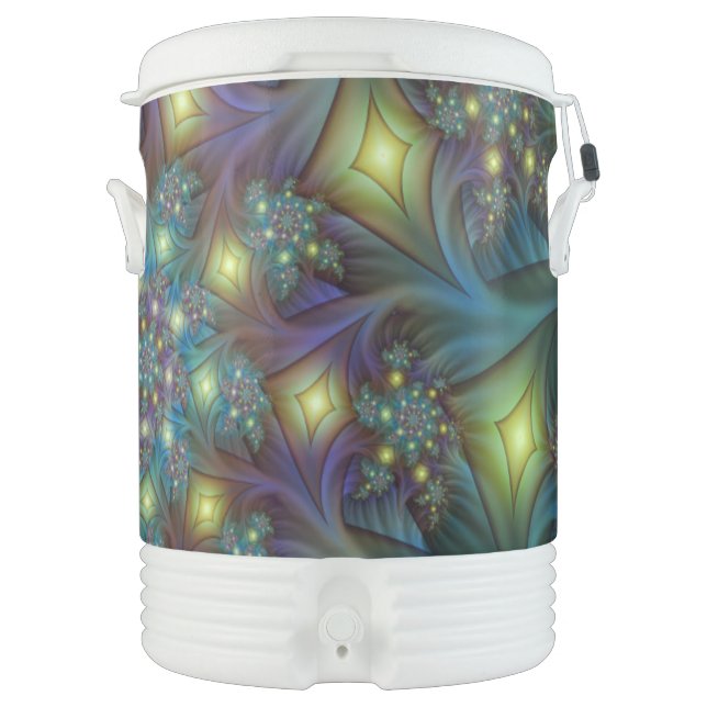 Illuminated Abstract Shiny Teal Purple Fractal Art Beverage Cooler (Front)