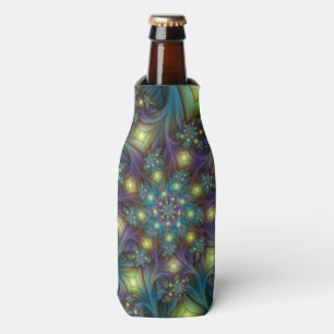 Illuminated Abstract Shiny Teal Purple Fractal Art Bottle Cooler