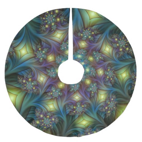 Illuminated Abstract Shiny Teal Purple Fractal Art Brushed Polyester Tree Skirt