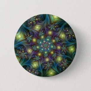 Illuminated Abstract Shiny Teal Purple Fractal Art Button
