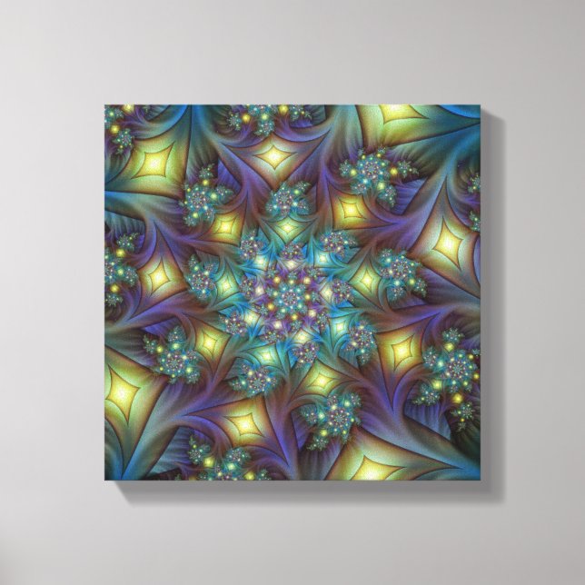 Illuminated Abstract Shiny Teal Purple Fractal Art Canvas Print (Front)
