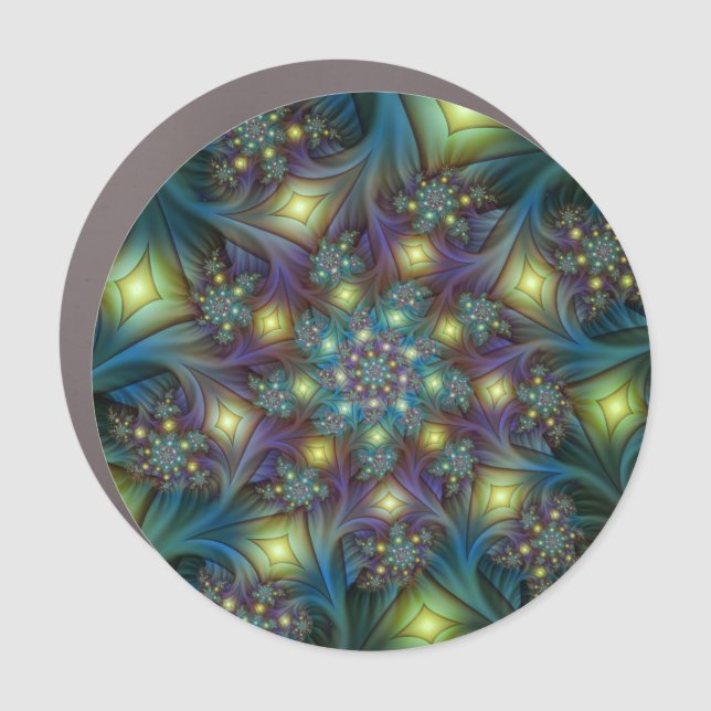 Illuminated Abstract Shiny Teal Purple Fractal Art Car Magnet (Front)