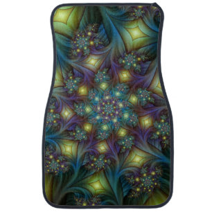 Illuminated Abstract Shiny Teal Purple Fractal Art Car Mat