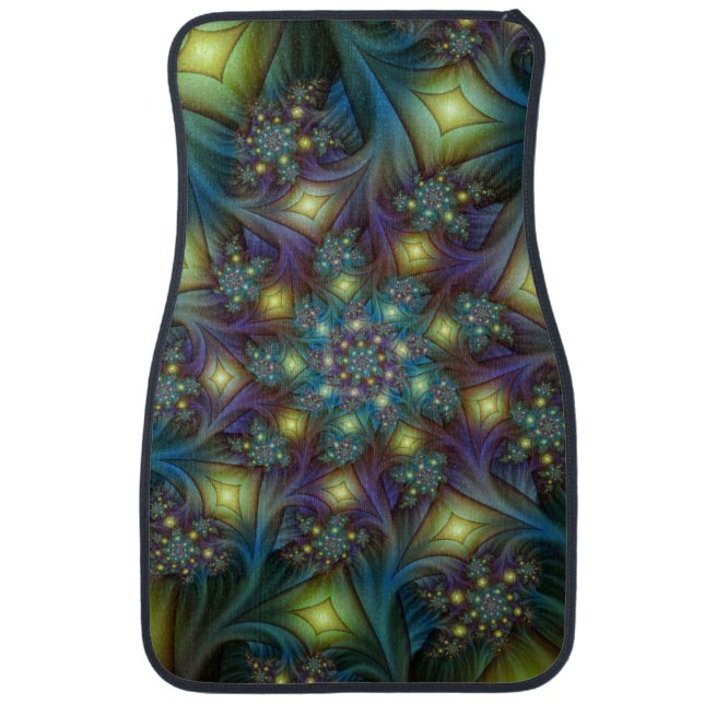 Illuminated Abstract Shiny Teal Purple Fractal Art Car Mat (Front)