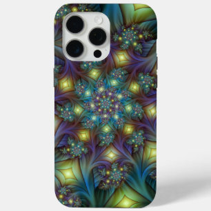 Illuminated Abstract Shiny Teal Purple Fractal Art iPhone 15 Pro Max Case