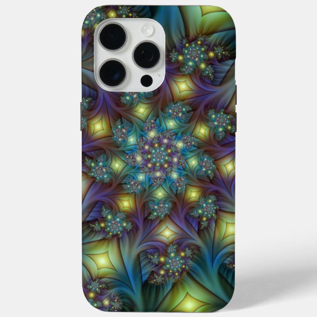 Illuminated Abstract Shiny Teal Purple Fractal Art Case-Mate iPhone Case (Back)